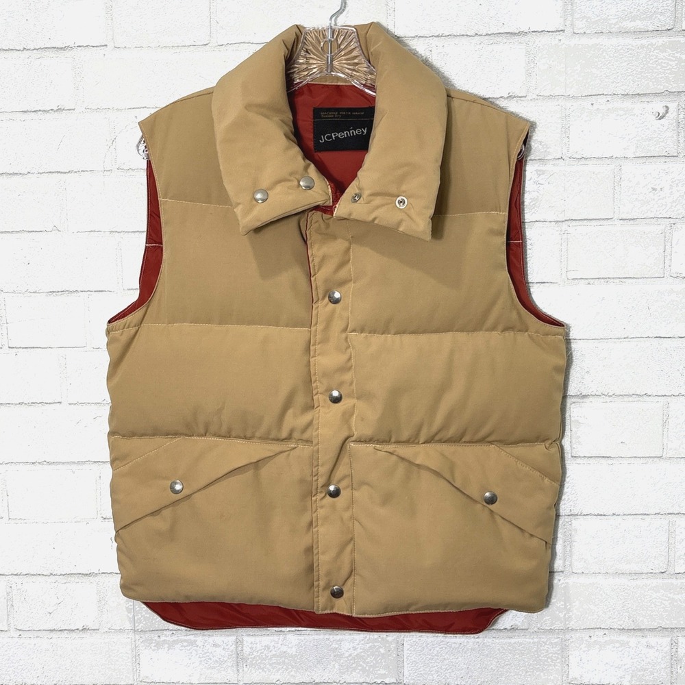 Vintage 90s Mens Down Puffer Vest Small Outdoor Utility Workwear Hiking Fishing‎